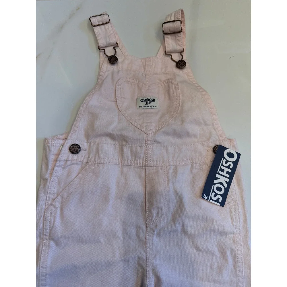 OshKosh Bgosh Girls Pink Denim‎ Heart Pocket Overalls Size 4T NWT